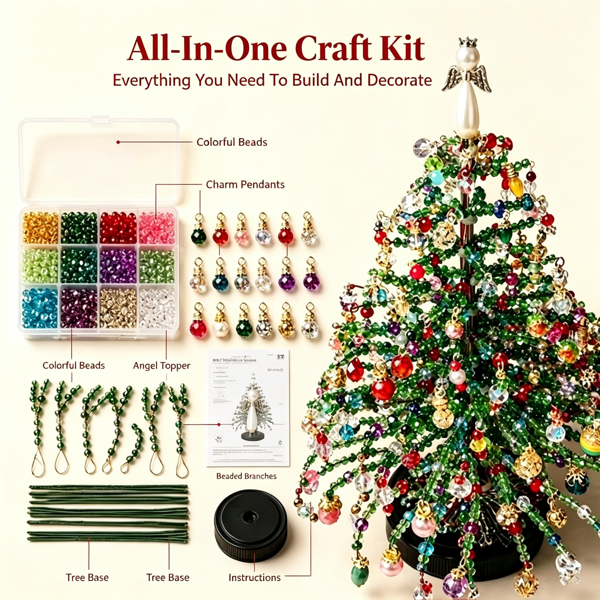 DIY Beaded Christmas Tree Kit, Christmas Decorations Handmade Beads Craft Set, Sparkling Crystal Xmas Ornaments for Tabletop Christmas Decor, Holiday Gifts for Adults by MPOISVA