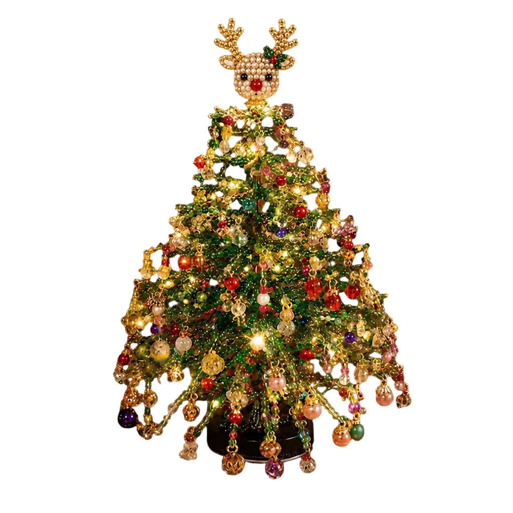Clearance DIY Beaded Christmas Tree Kit, Crystal Holiday Craft Set for Adults, Colorful Beads, Ornament Charms, Metal Frame, Warm Glow Display, Tabletop Decor, Christmas Gift (Classic)