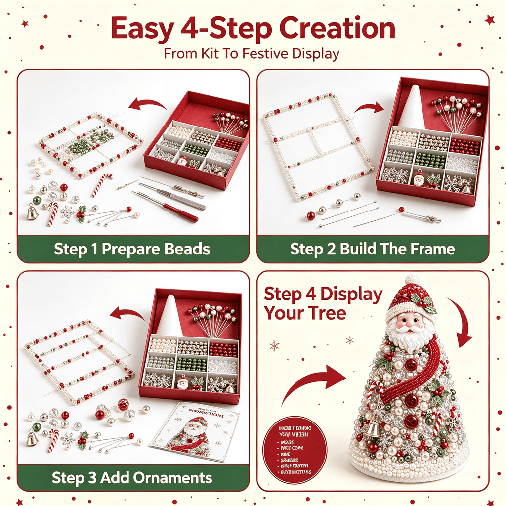 DIY Beaded Christmas Tree Kit, Christmas Decorations Handmade Beads Craft Set, Sparkling Crystal Xmas Ornaments for Tabletop Christmas Decor, Holiday Gifts for Adults by MPOISVA