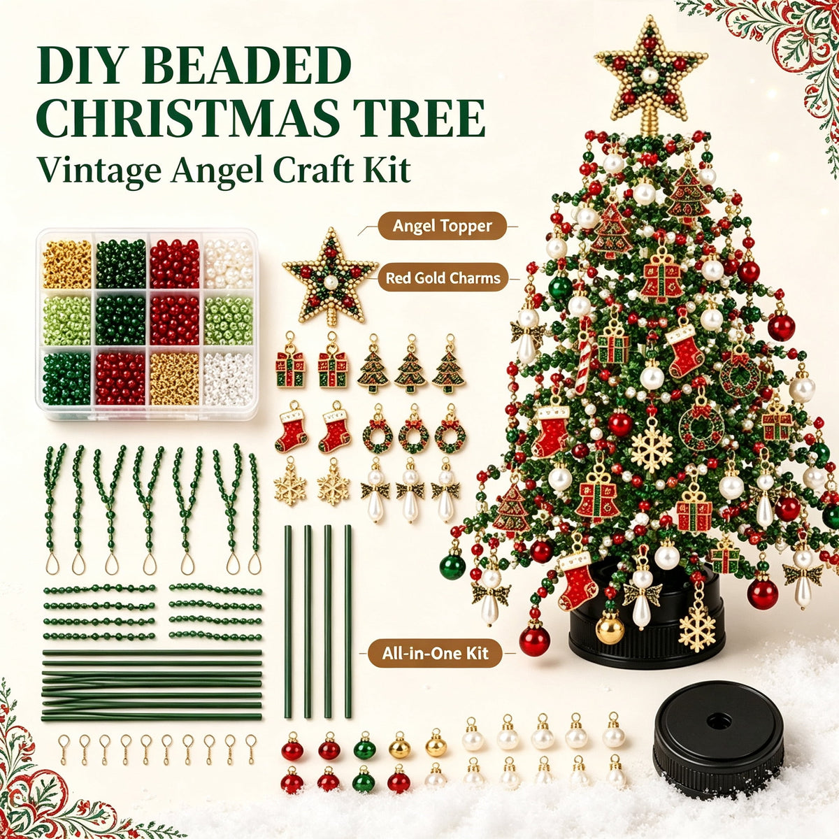 DIY Beaded Christmas Tree Kit, Christmas Decorations Handmade Beads Craft Set, Sparkling Crystal Xmas Ornaments for Tabletop Christmas Decor, Holiday Gifts for Adults by MPOISVA