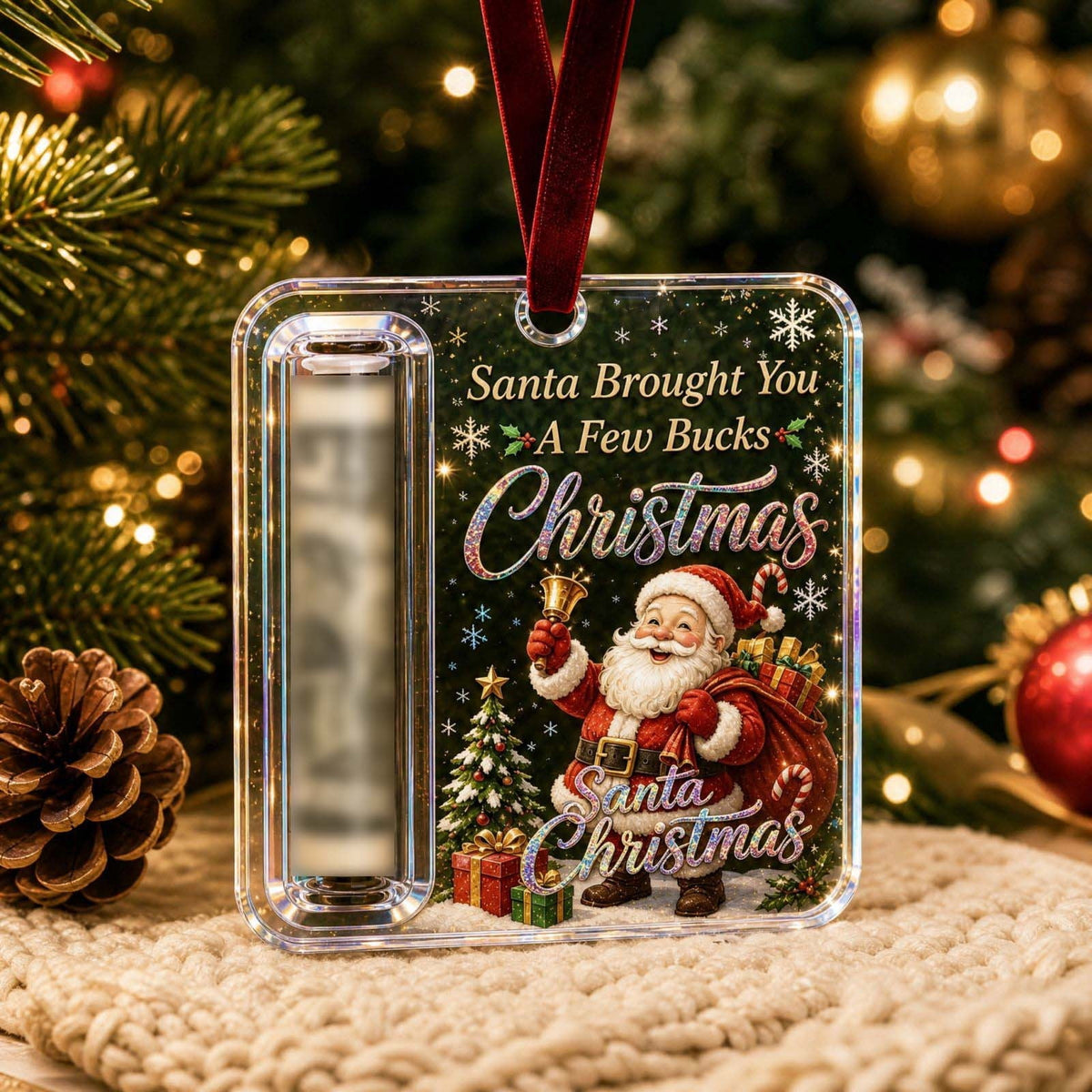 Christmas Cash Gift Stocking Shaped Ornament, Crystal-Clear Cash Holder Ornament with Xmas Stocking Design, Hanging Money Keepsake for Christmas Tree Wreath Garland, Surprise for Family Friends (F)