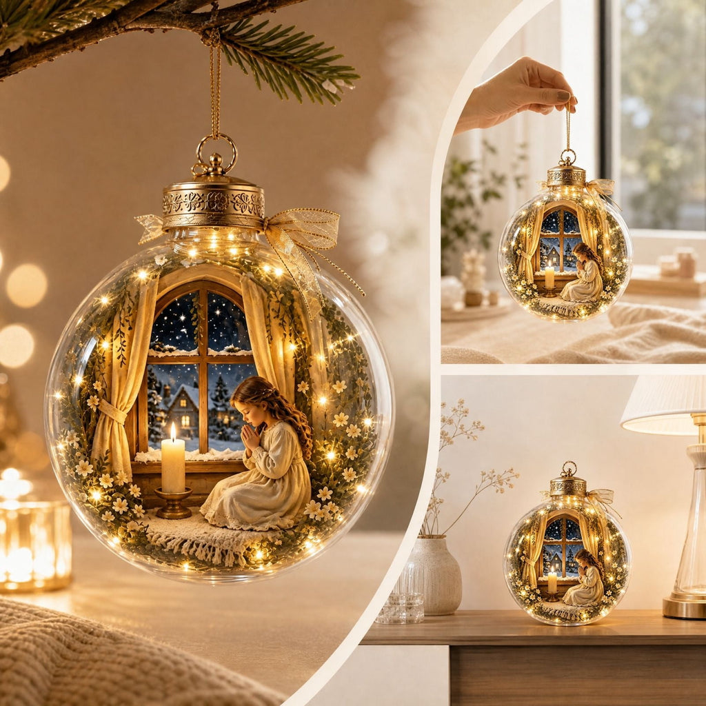 Glowing Christmas Story Ornament, Light-Up Mini Holiday Scene, Festive Keepsake for Christmas Tree, Mantel & Christmas Party Decor (Nativity)