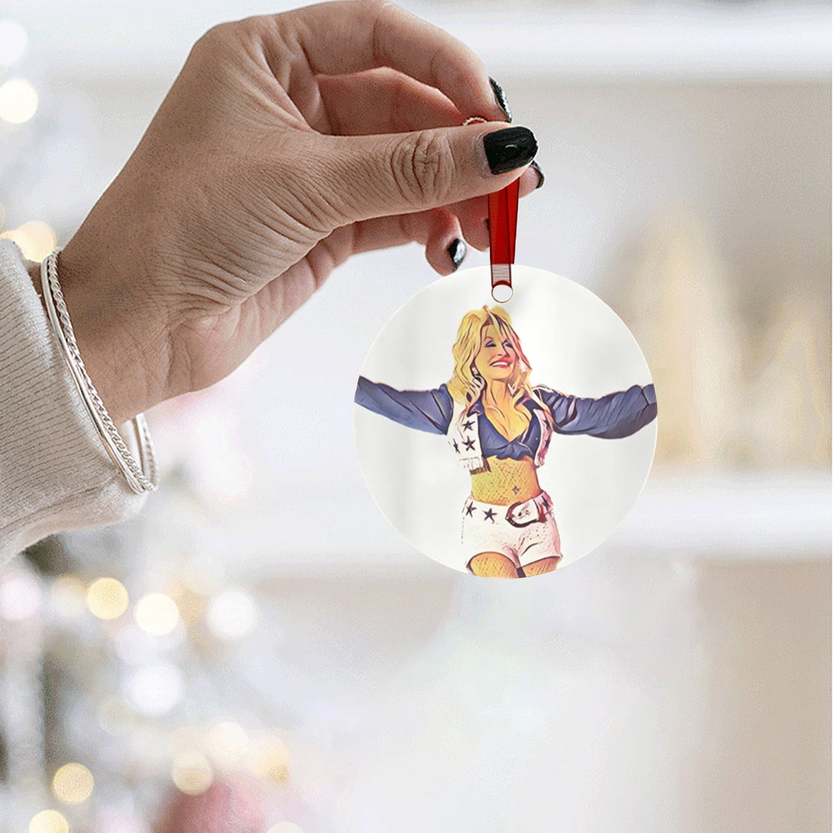 Dolly Memorial Acrylic Christmas Ornament Themed Christmas Ornament for Tree Car Office Home Dolly Themed Xmas Hanging Decor Country Music Holiday Decoration Gift