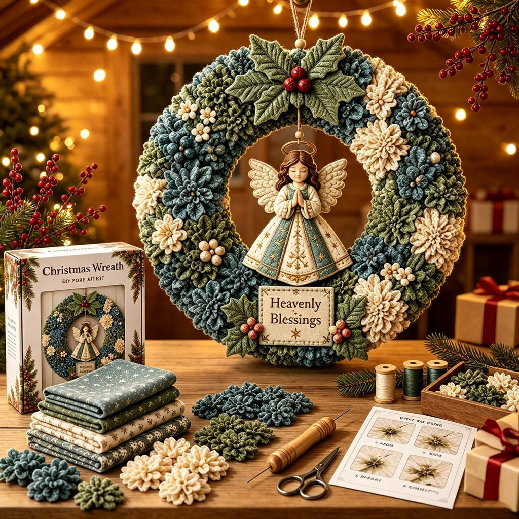 Clearance 3D Christmas Wreath Fabric Poke Art Kit, Jesus Poke Art Kits for Adults, Christmas Wreaths Ornament Making Kit for Front Door