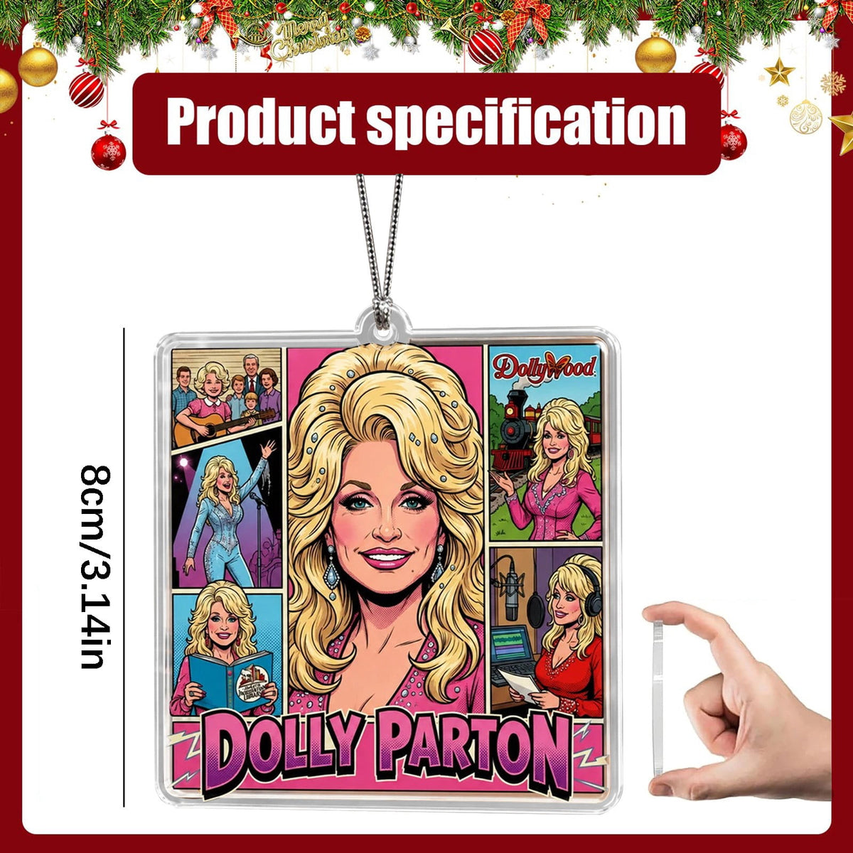 Dolly Memorial Acrylic Christmas Ornament Themed Christmas Ornament for Tree Car Office Home Dolly Themed Xmas Hanging Decor Country Music Holiday Decoration Gift