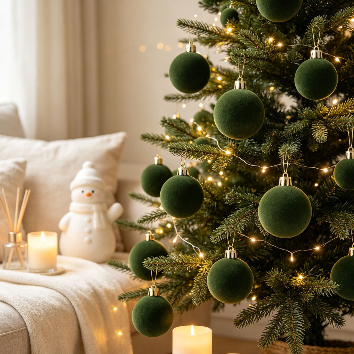 Christmas Ball Ornaments 42 Piece Flocked Gold Tan Velvet Assorted Box Set Tree Hanging Baubles