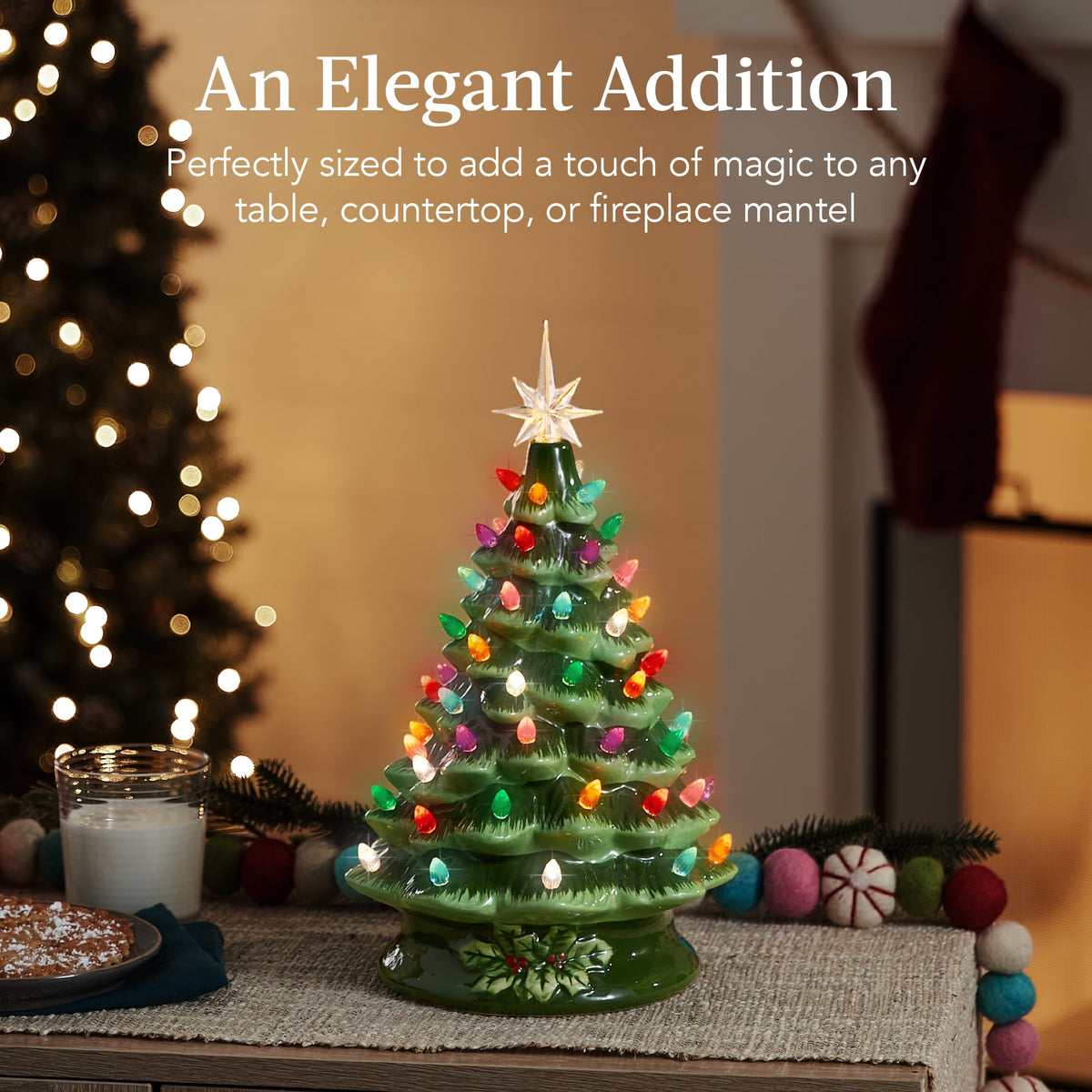 Best Choice Products Ceramic Christmas Tree, Pre-lit Hand-Painted Tabletop Holiday Tree - Green w/ Multicolored Lights
