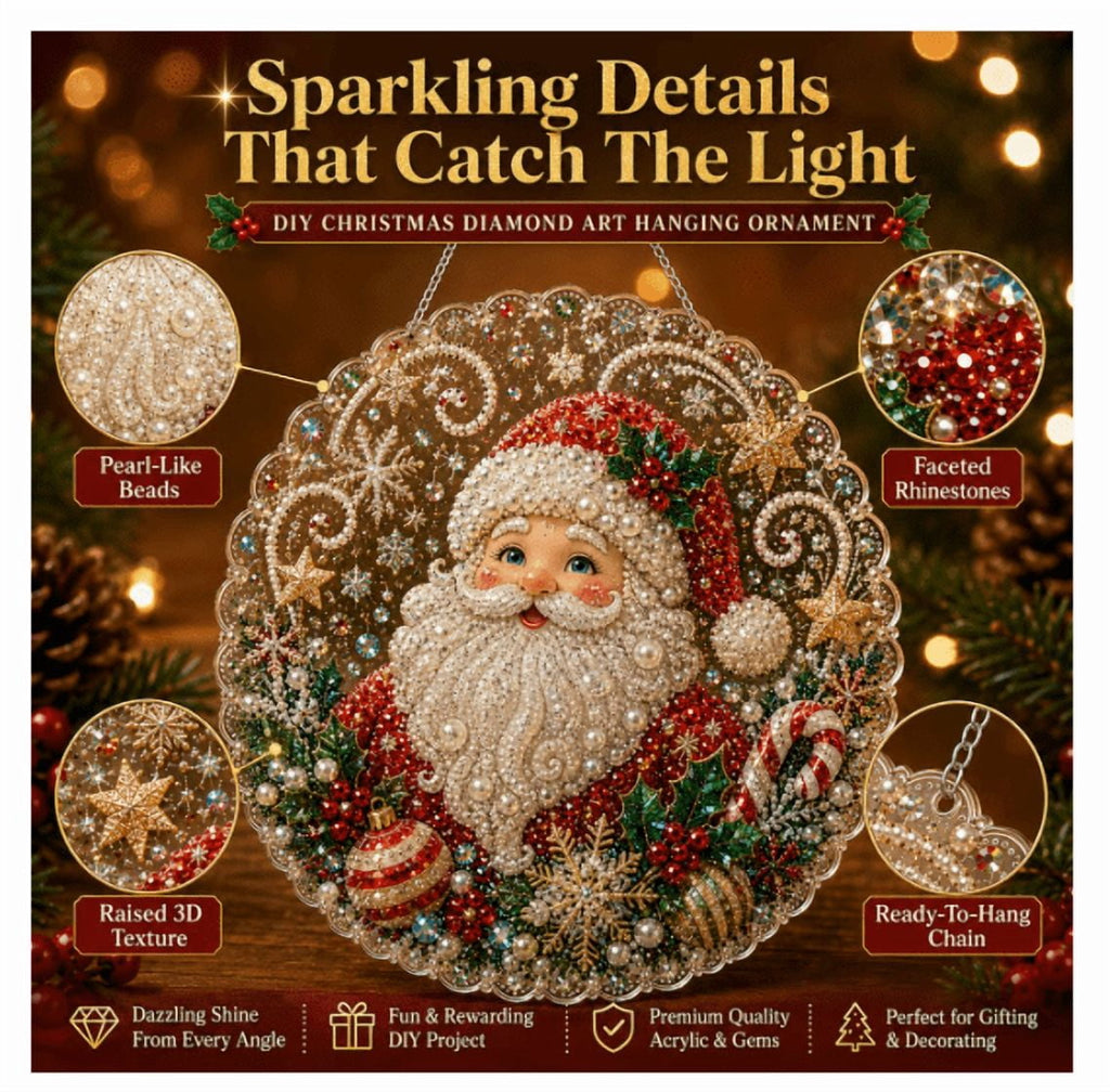 Christmas in July DIY Diamond Art Hanging Ornament – Handmade Sparkling Christmas Keepsake Quiet Leisure Craft for Summer Rainy Afternoons