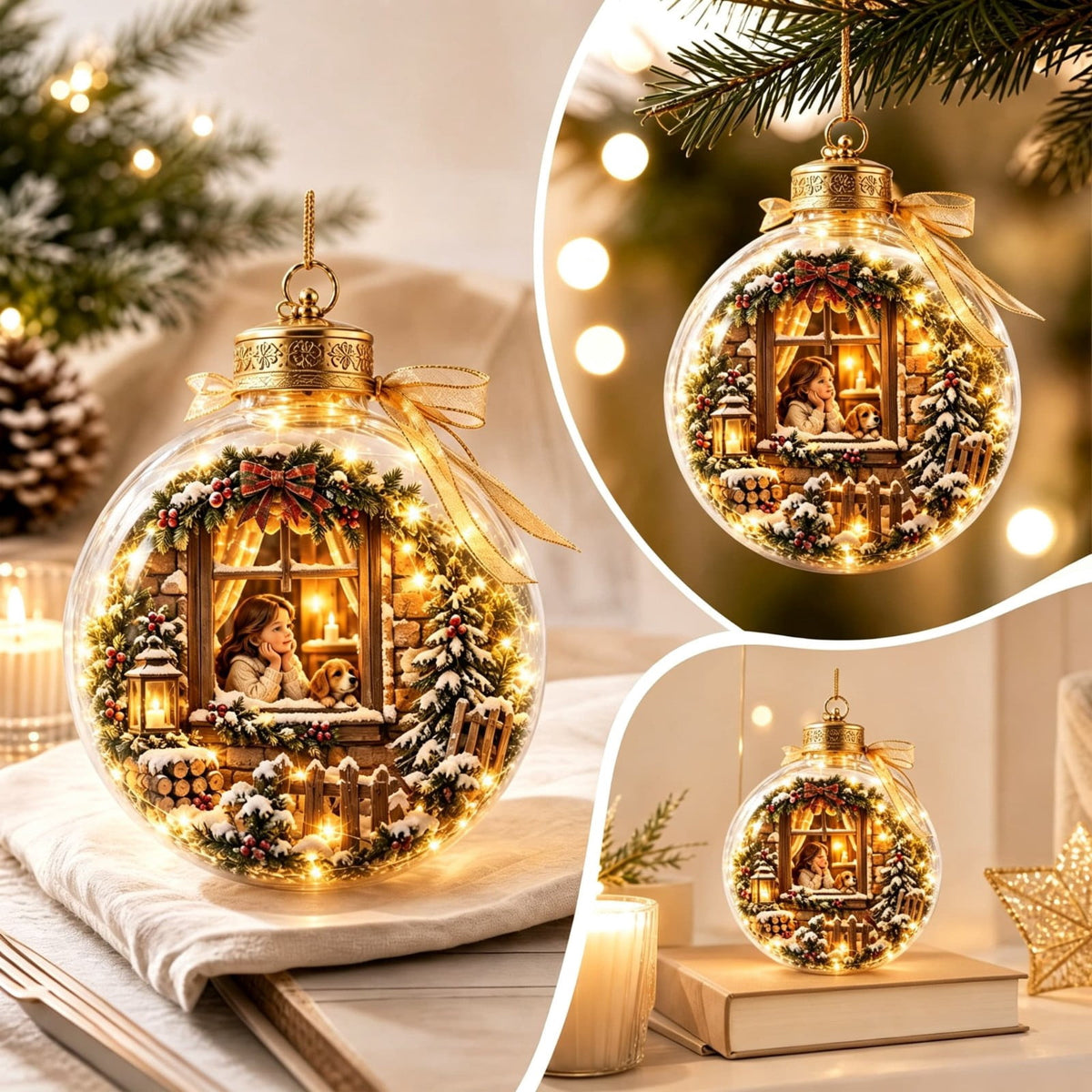 Glowing Christmas Story Ornament, Light-Up Mini Holiday Scene, Festive Keepsake for Christmas Tree, Mantel & Christmas Party Decor (Nativity)
