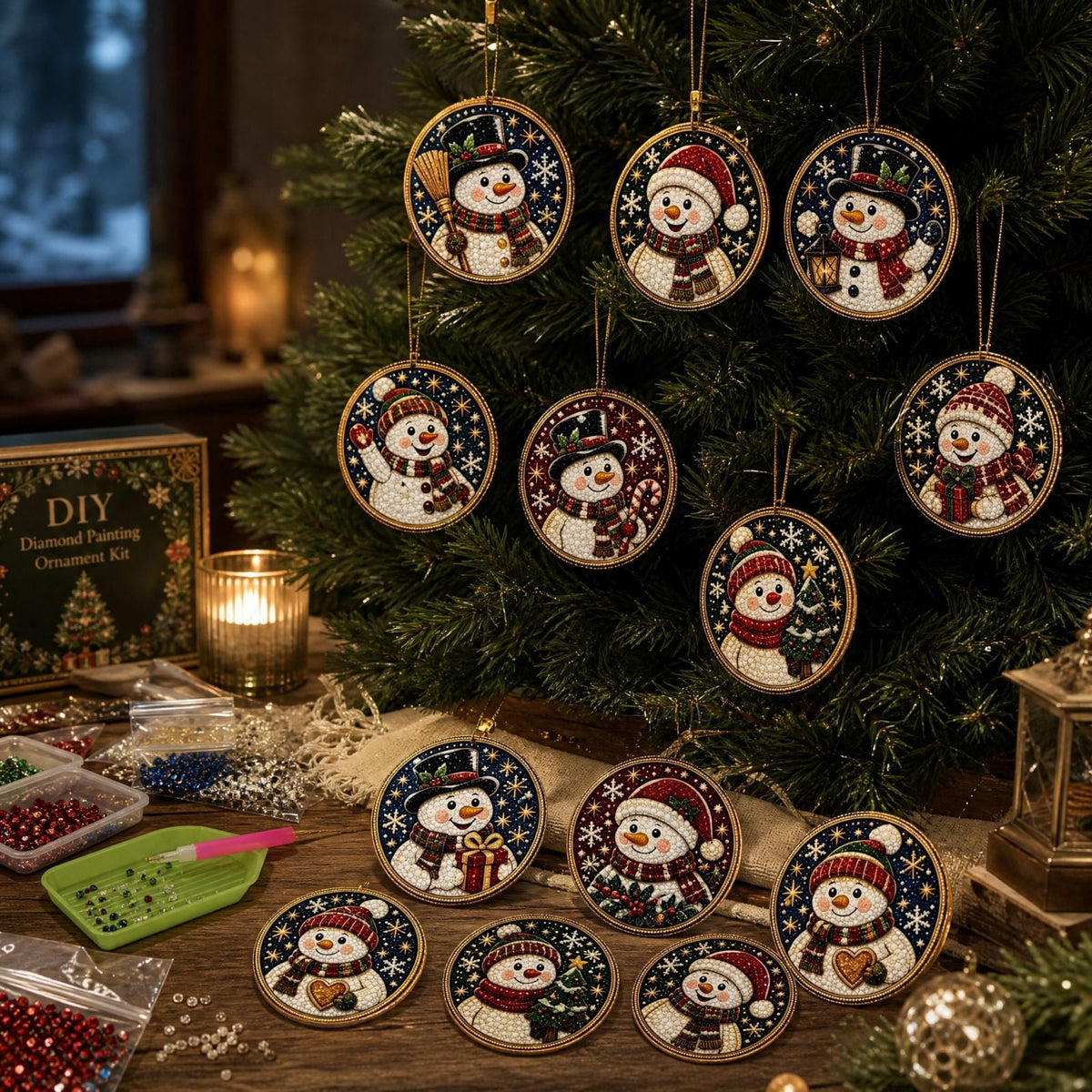 DIY Christmas Ornaments for Xmas Tree Hangings- Pearl Art Kits for Adults, Christmas Ornaments Set of 12, 2.76 Inch