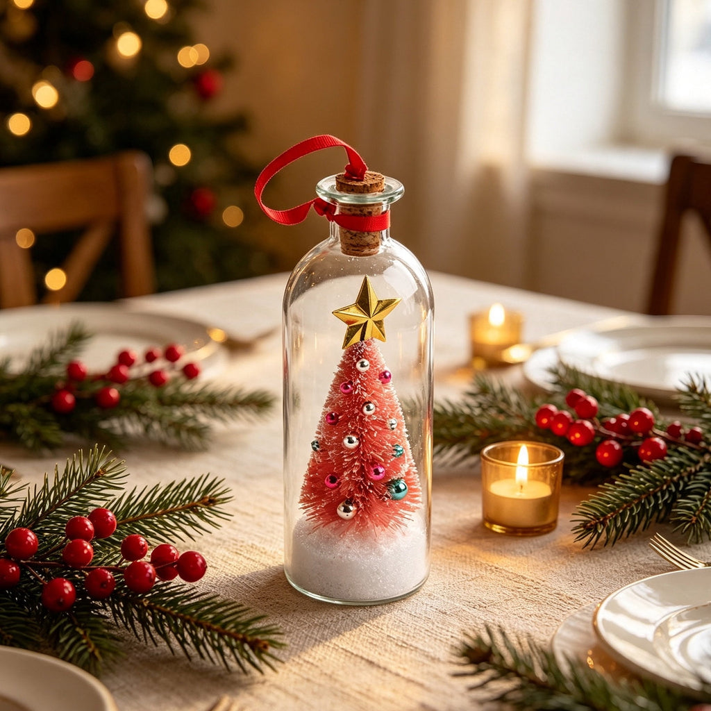 JASKFLY Recordable Christmas Tree Message in a Bottle, Voice Recording Holiday Keepsake with Playback, Snowy Scene, Glass, Green, 1 Count