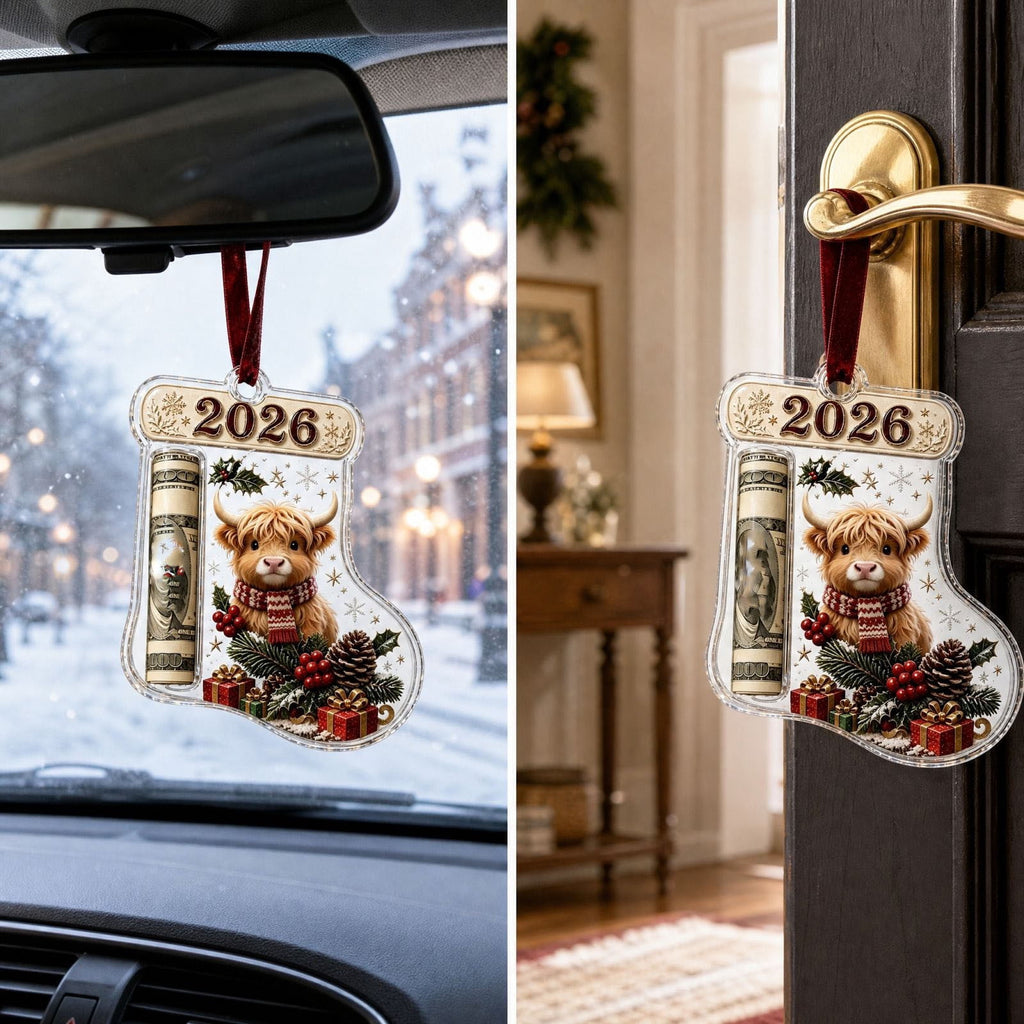 Christmas Cash Gift Stocking Shaped Ornament, Crystal-Clear Cash Holder Ornament with Xmas Stocking Design, Hanging Money Keepsake for Christmas Tree Wreath Garland, Surprise for Family Friends (F)