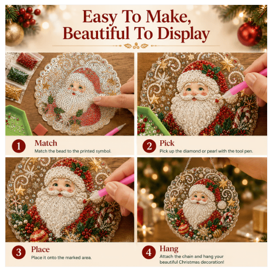 Christmas in July DIY Diamond Art Hanging Ornament – Handmade Sparkling Christmas Keepsake Quiet Leisure Craft for Summer Rainy Afternoons