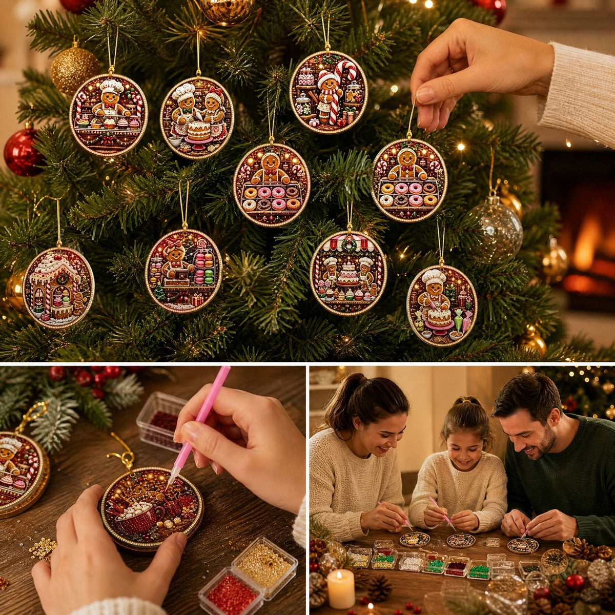 DIY Christmas Ornaments for Xmas Tree Hangings- Pearl Art Kits for Adults, Christmas Ornaments Set of 12, 2.76 Inch