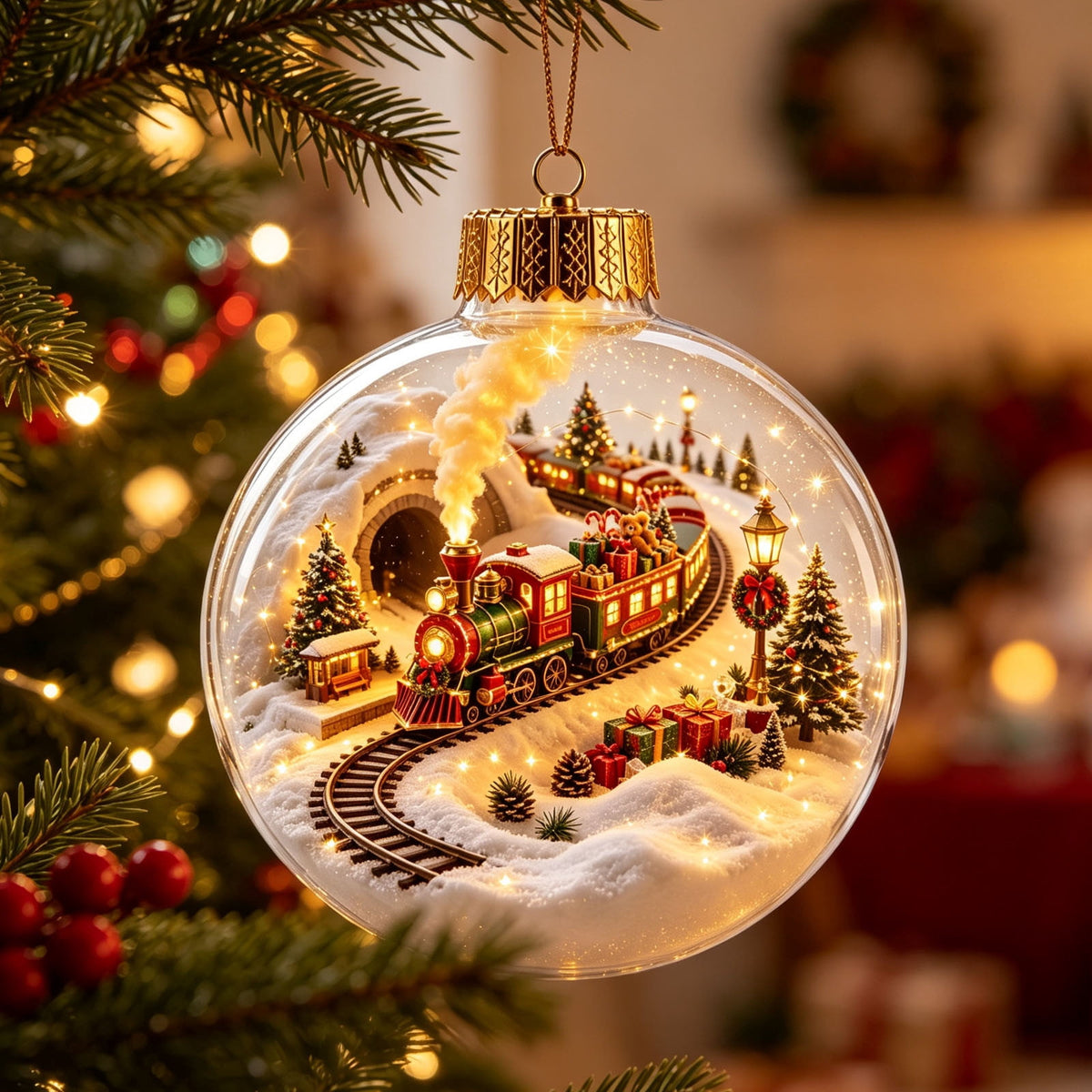 Mivyn Glowing Christmas Story Ornament, 4"Light-Up Mini Holiday Scene with Warm LED Light, Festive Keepsake Gift for Home Christmas Party Decoration,1PCS,
