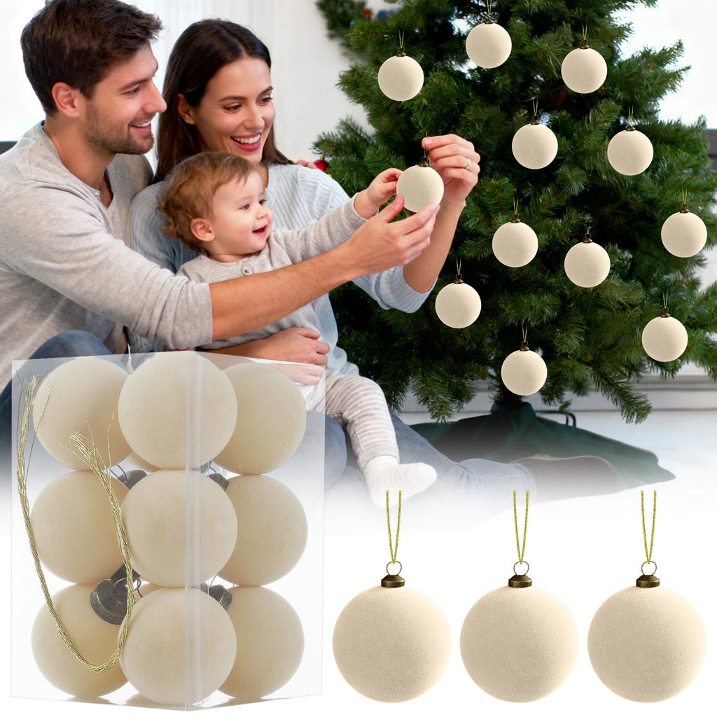 Roiihwy Green 12 Pcs Velvet Christmas Balls 1.57in Flocked Plastic Ornaments Xmas Decorative Hanging for Tree Holiday Decor
