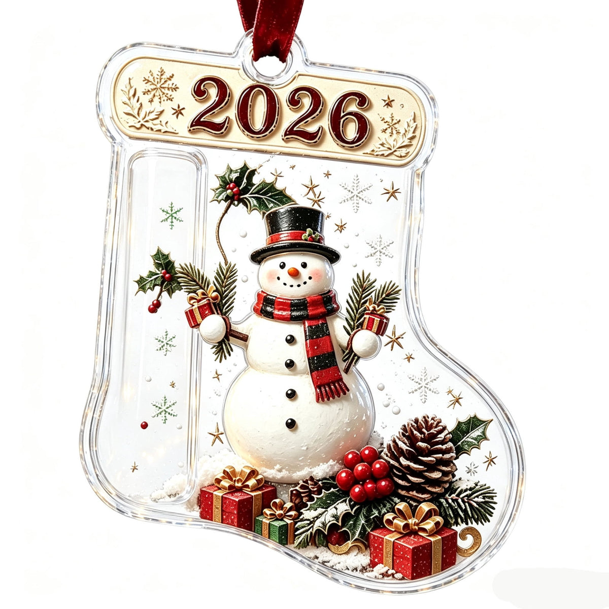 Christmas Cash Gift Stocking Shaped Ornament, Crystal-Clear Cash Holder Ornament with Xmas Stocking Design, Hanging Money Keepsake for Christmas Tree Wreath Garland, Surprise for Family Friends (F)