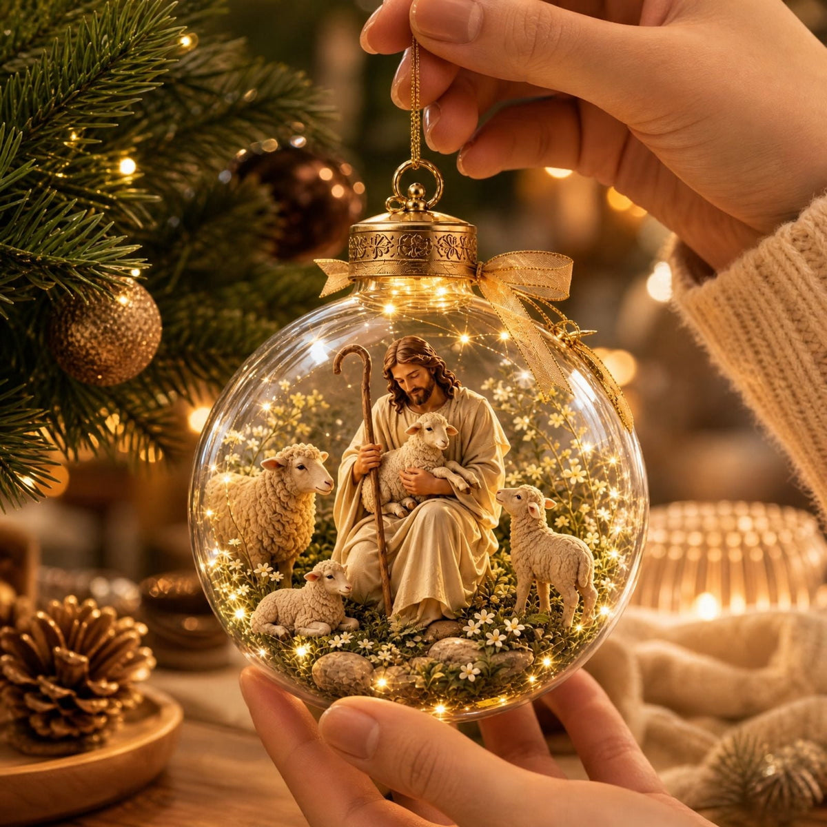 Glowing Christmas Story Ornament, Light-Up Mini Holiday Scene, Festive Keepsake for Christmas Tree, Mantel & Christmas Party Decor (Nativity)