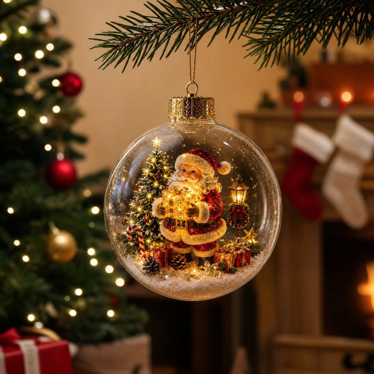 Mivyn Glowing Christmas Story Ornament, 4"Light-Up Mini Holiday Scene with Warm LED Light, Festive Keepsake Gift for Home Christmas Party Decoration,1PCS,