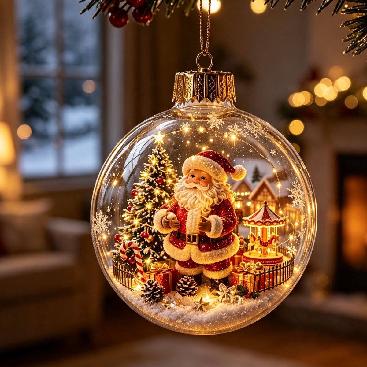 Mivyn Glowing Christmas Story Ornament, 4"Light-Up Mini Holiday Scene with Warm LED Light, Festive Keepsake Gift for Home Christmas Party Decoration,1PCS,