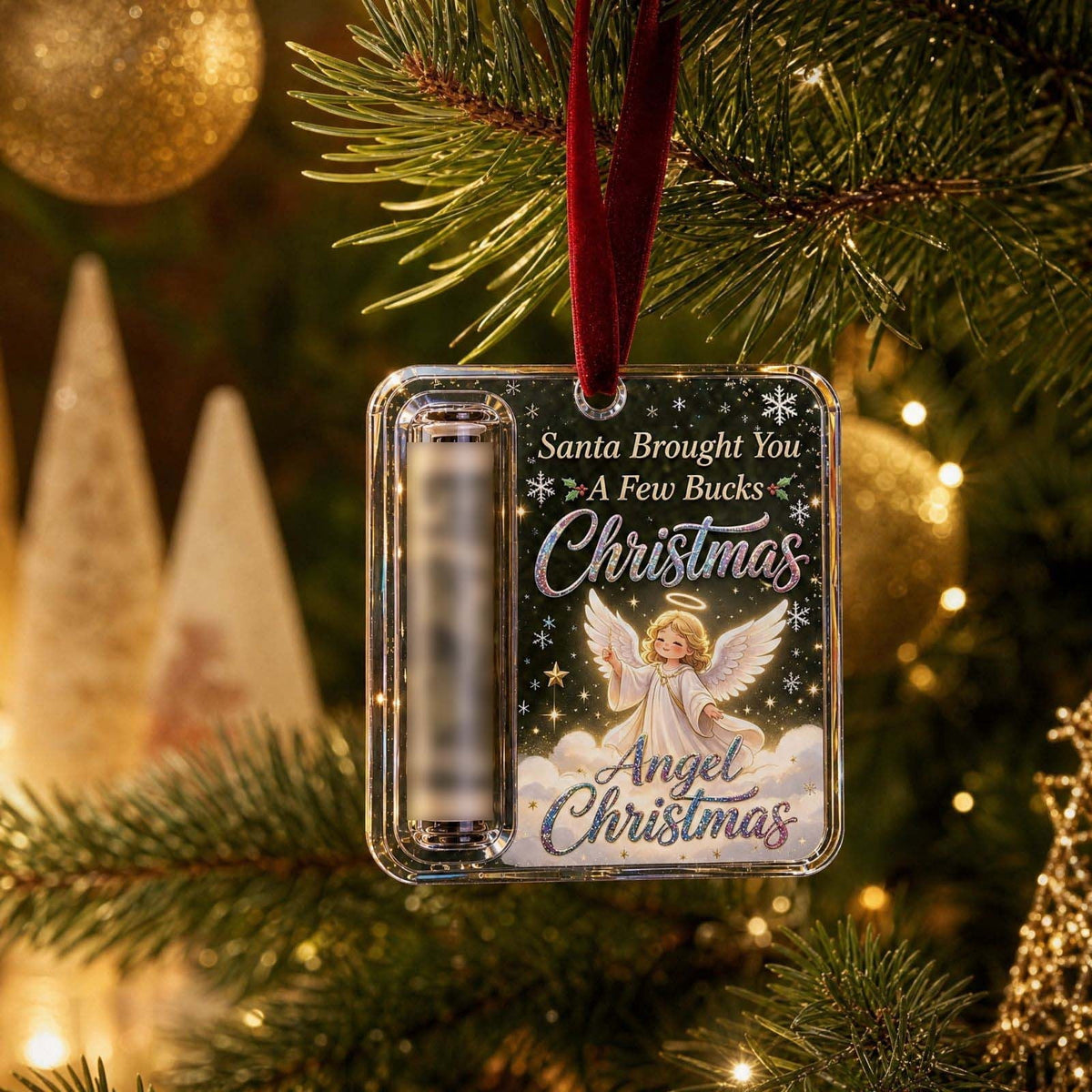 Christmas Cash Gift Stocking Shaped Ornament, Crystal-Clear Cash Holder Ornament with Xmas Stocking Design, Hanging Money Keepsake for Christmas Tree Wreath Garland, Surprise for Family Friends (F)