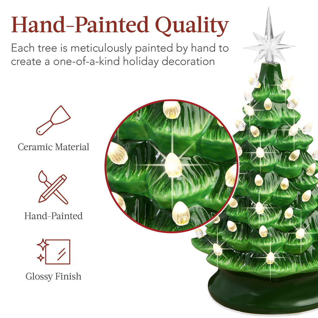 Best Choice Products Ceramic Christmas Tree, Pre-lit Hand-Painted Tabletop Holiday Tree - Green w/ Multicolored Lights