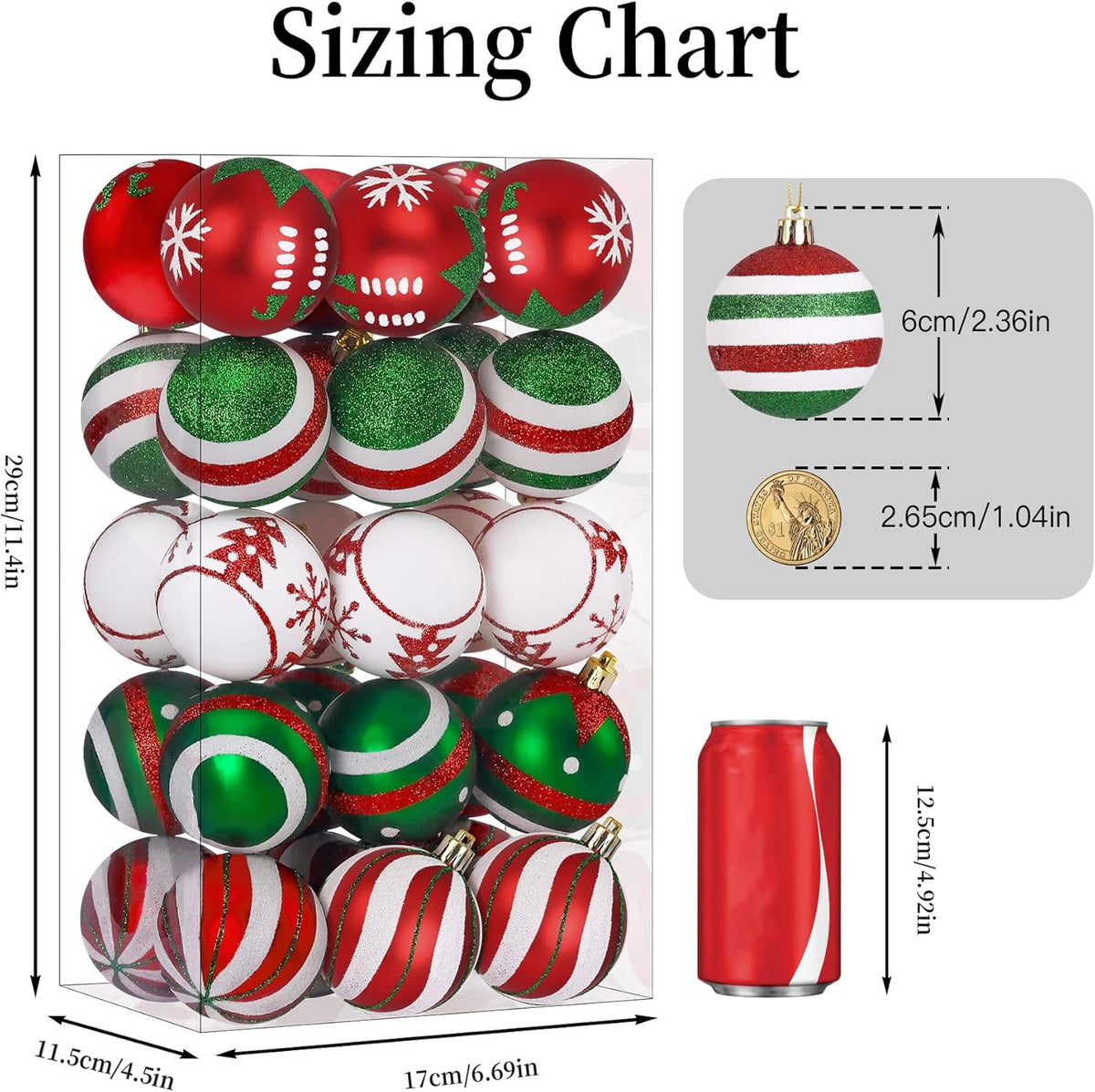30ct Christmas Ball Ornaments, 2.36 in Shatterproof Xmas Tree Decorations, Plastic Baubles for Holiday, Party, Wedding, or Home Decor, Red & Gold