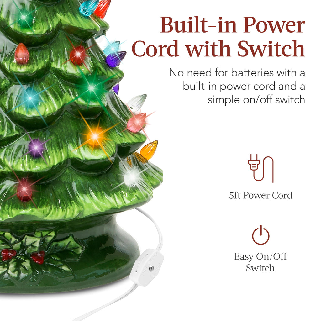 Best Choice Products Ceramic Christmas Tree, Pre-lit Hand-Painted Tabletop Holiday Tree - Green w/ Multicolored Lights