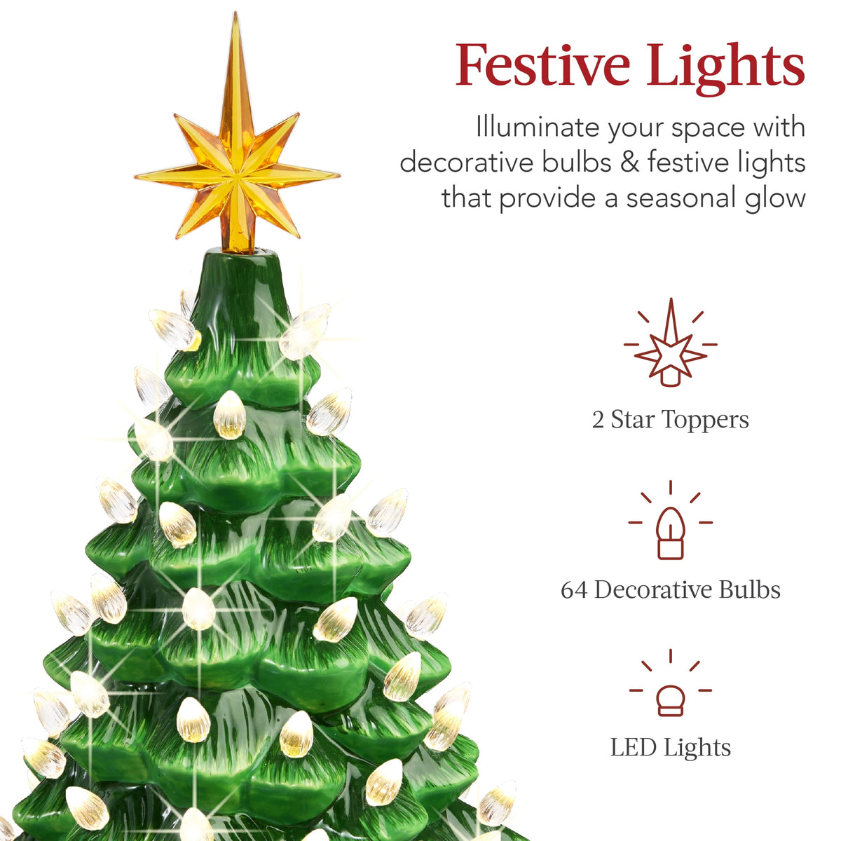 Best Choice Products Ceramic Christmas Tree, Pre-lit Hand-Painted Tabletop Holiday Tree - Green w/ Multicolored Lights