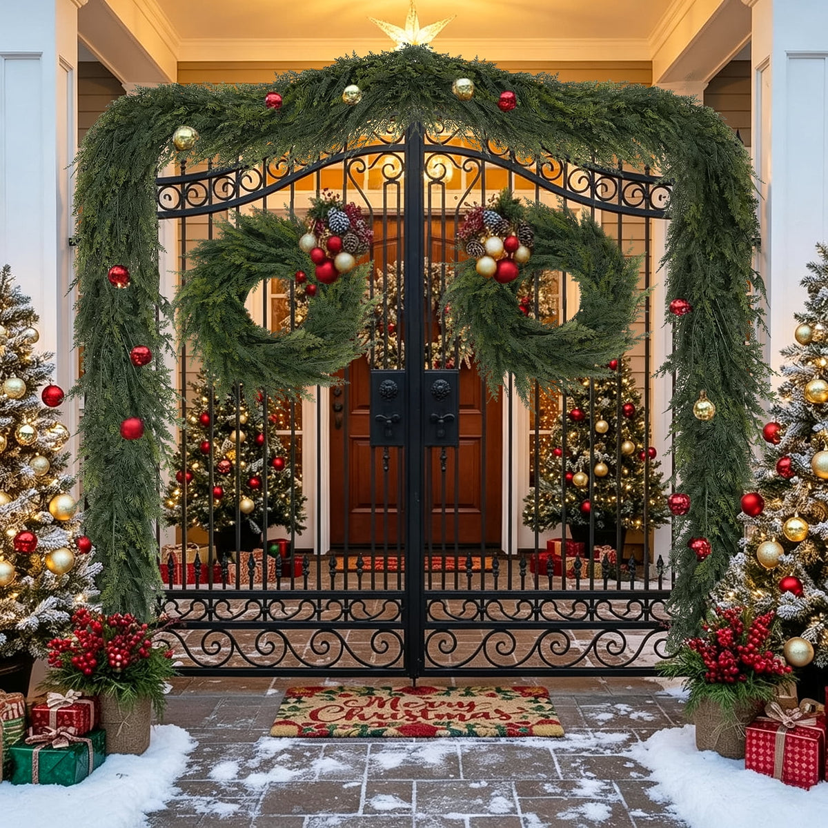 2 Pcs 6Ft Christmas Garland, Realistic Cedar Cypress Pine Greenery Garland Faux Christmas Decorations for Mantle, Fireplace, Table, Stairs, Doors, Porch, Indoor Outdoor Christmas Decor