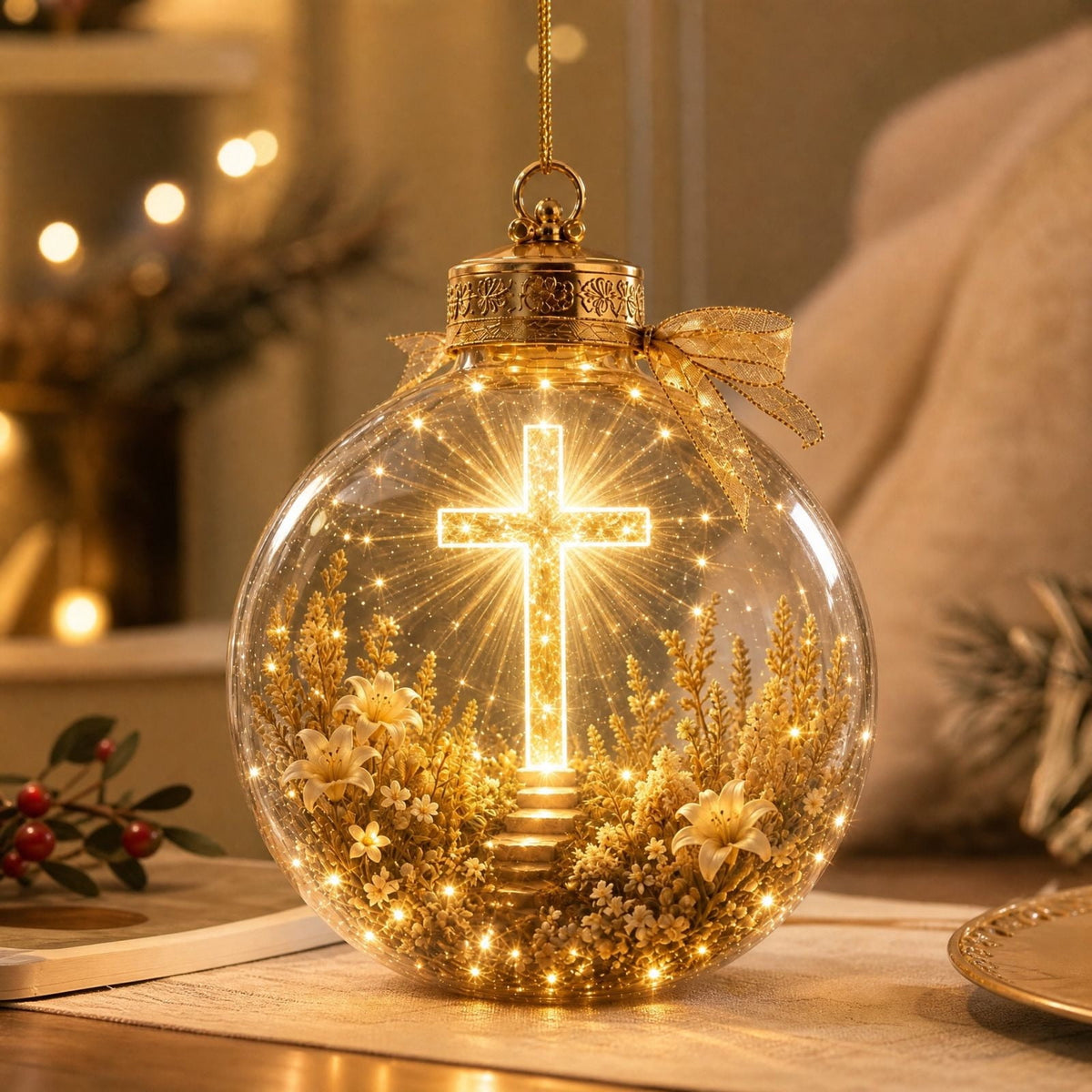 Glowing Christmas Story Ornament, Light-Up Mini Holiday Scene, Festive Keepsake for Christmas Tree, Mantel & Christmas Party Decor (Nativity)