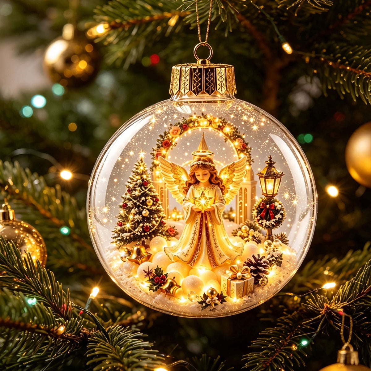 Mivyn Glowing Christmas Story Ornament, 4"Light-Up Mini Holiday Scene with Warm LED Light, Festive Keepsake Gift for Home Christmas Party Decoration,1PCS,