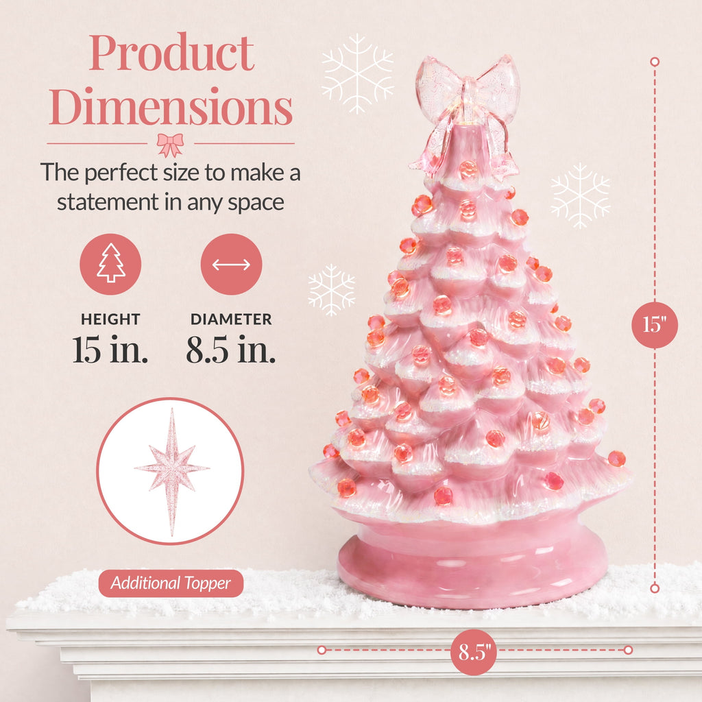 Best Choice Products Ceramic Christmas Tree, Pre-lit Hand-Painted Tabletop Holiday Tree - Green w/ Multicolored Lights