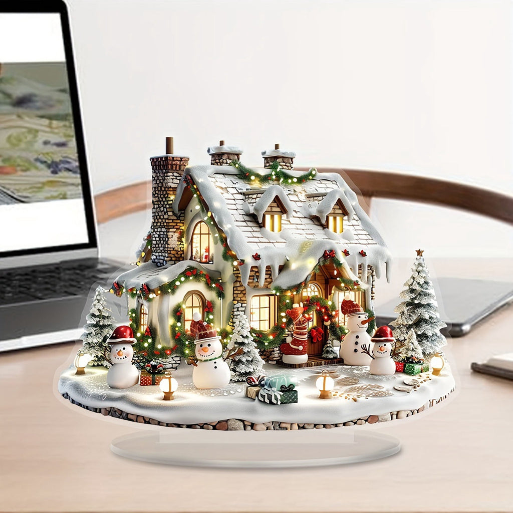 PEIBang Christmas Table Decorations,Snow House Decor Christmas Centerpiece,Christmas Village Houses for Home Office