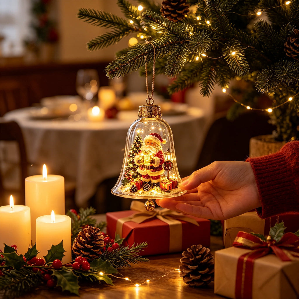 Mivyn Glowing Christmas Story Ornament, 4"Light-Up Mini Holiday Scene with Warm LED Light, Festive Keepsake Gift for Home Christmas Party Decoration,1PCS,