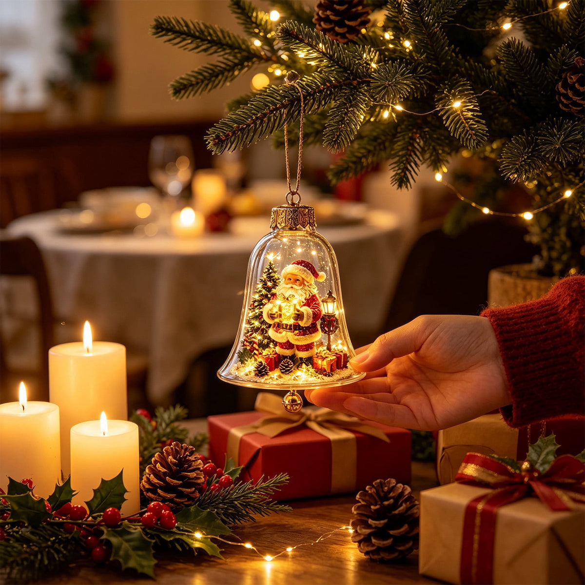 Mivyn Glowing Christmas Story Ornament, 4"Light-Up Mini Holiday Scene with Warm LED Light, Festive Keepsake Gift for Home Christmas Party Decoration,1PCS,
