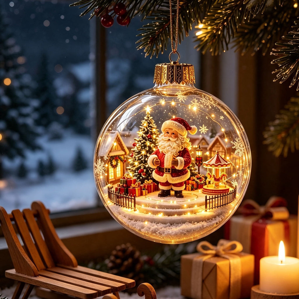 Mivyn Glowing Christmas Story Ornament, 4"Light-Up Mini Holiday Scene with Warm LED Light, Festive Keepsake Gift for Home Christmas Party Decoration,1PCS,