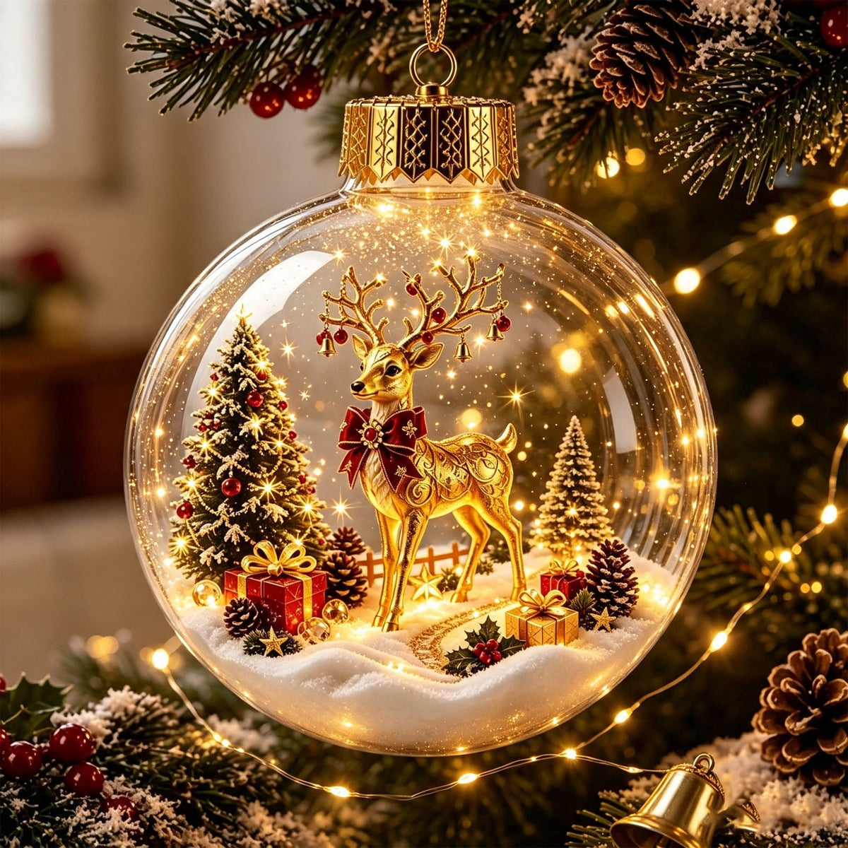 Mivyn Glowing Christmas Story Ornament, 4"Light-Up Mini Holiday Scene with Warm LED Light, Festive Keepsake Gift for Home Christmas Party Decoration,1PCS,