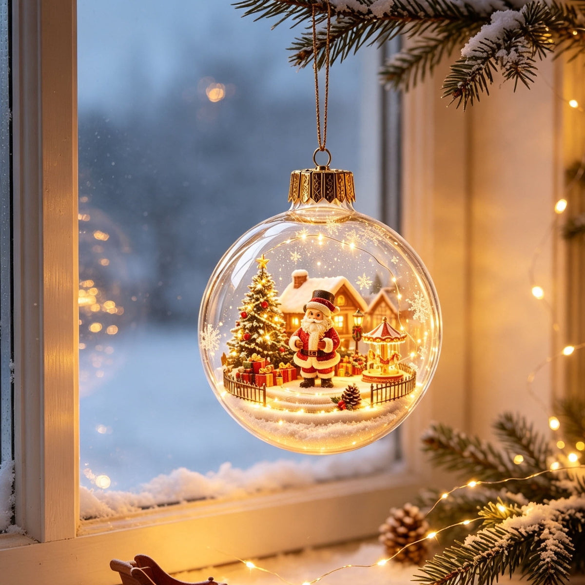 Mivyn Glowing Christmas Story Ornament, 4"Light-Up Mini Holiday Scene with Warm LED Light, Festive Keepsake Gift for Home Christmas Party Decoration,1PCS,