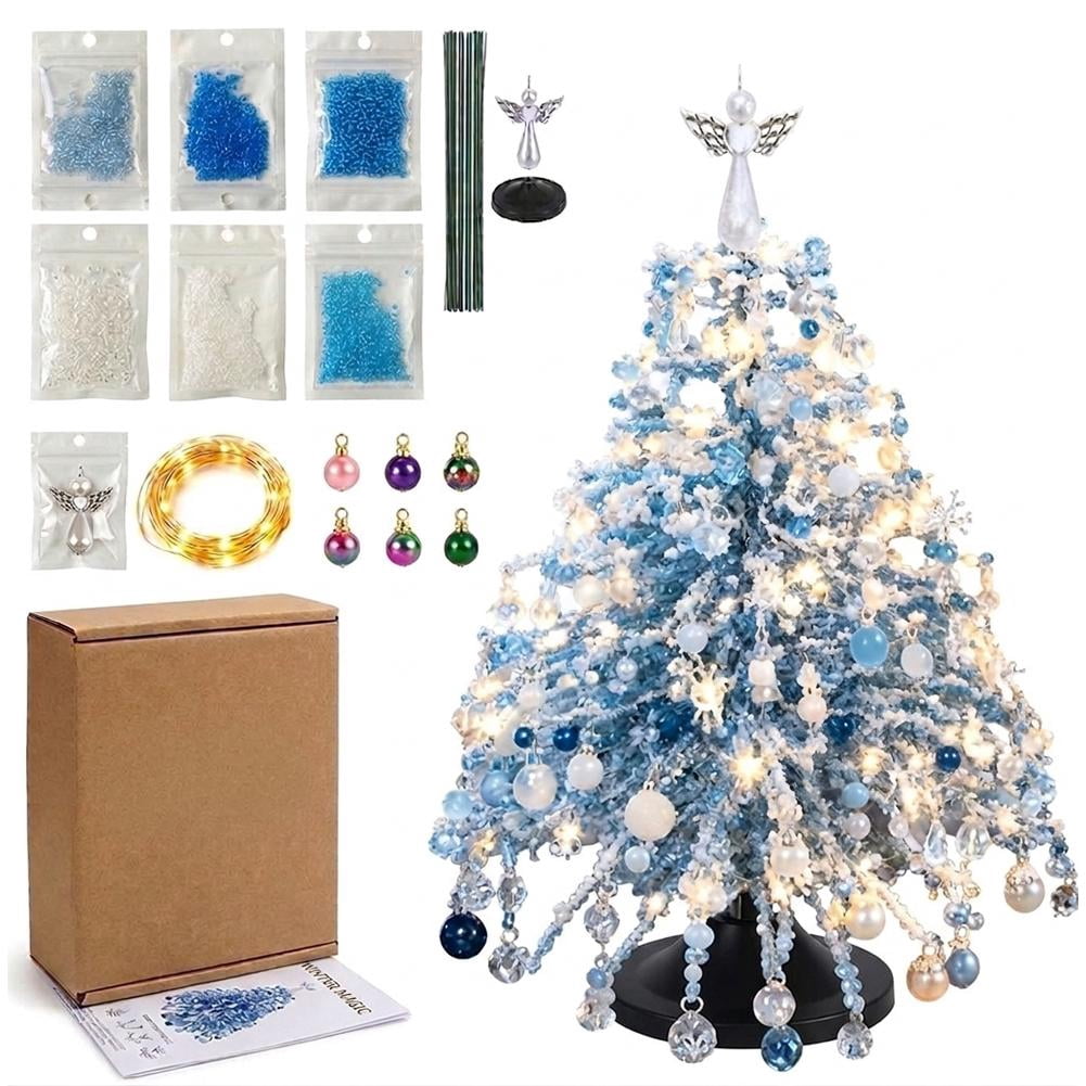 DIY Beaded Christmas Tree Kit, Crystal Bead Holiday Craft Set for Adults, Christmas Ornament Charms, Metal Frame Tabletop Decor, Holiday Gift