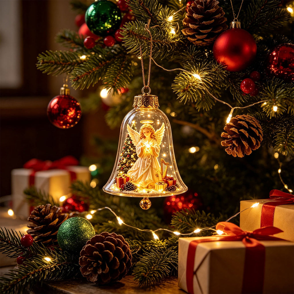Mivyn Glowing Christmas Story Ornament, 4"Light-Up Mini Holiday Scene with Warm LED Light, Festive Keepsake Gift for Home Christmas Party Decoration,1PCS,