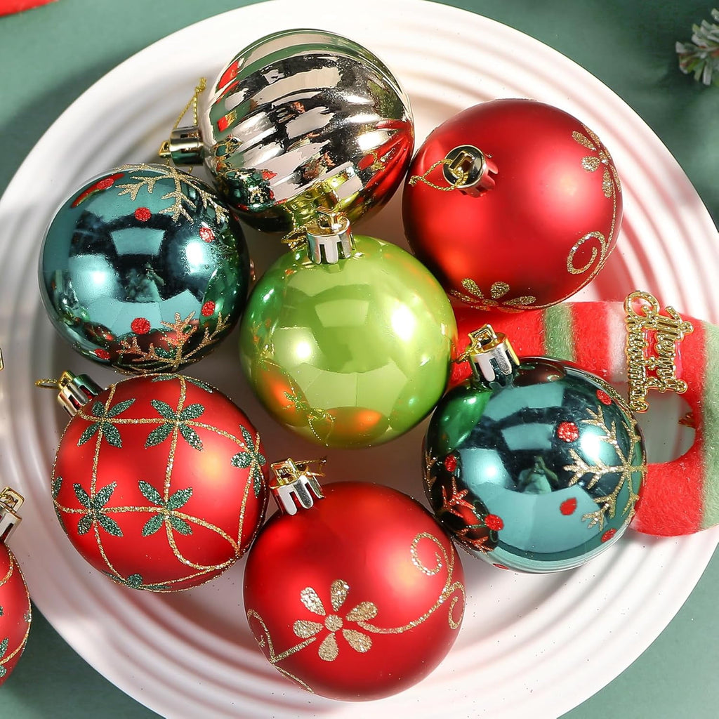 30ct Christmas Ball Ornaments, 2.36 in Shatterproof Xmas Tree Decorations, Plastic Baubles for Holiday, Party, Wedding, or Home Decor, Red & Gold