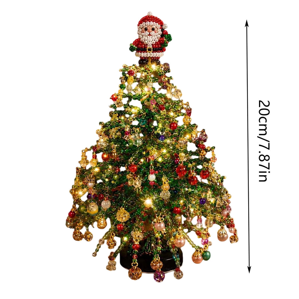Clearance DIY Beaded Christmas Tree Kit, Crystal Holiday Craft Set for Adults, Colorful Beads, Ornament Charms, Metal Frame, Warm Glow Display, Tabletop Decor, Christmas Gift (Classic)