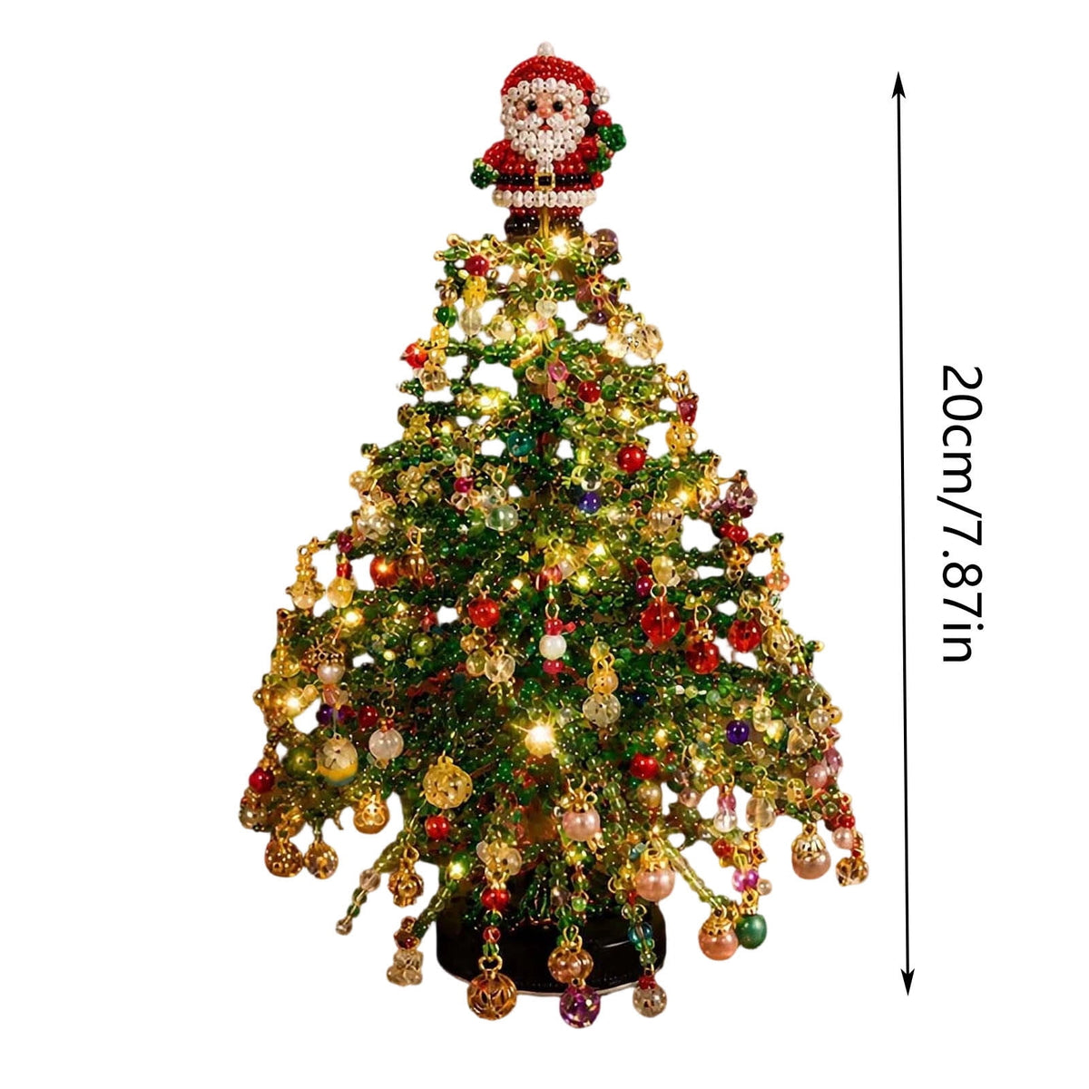 Clearance DIY Beaded Christmas Tree Kit, Crystal Holiday Craft Set for Adults, Colorful Beads, Ornament Charms, Metal Frame, Warm Glow Display, Tabletop Decor, Christmas Gift (Classic)