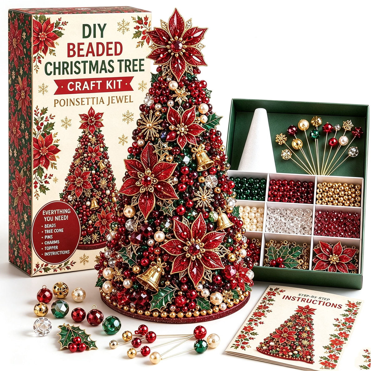 DIY Beaded Christmas Tree Craft Kit Christmas Decorations, 3D Candy Beaded Christmas Tree Craft Kit Christmas Decor, Christmas Crafts for Adults