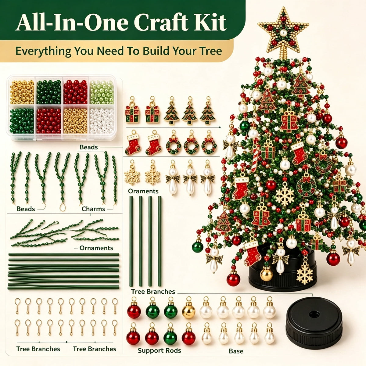 DIY Beaded Christmas Tree Kit, Christmas Decorations Handmade Beads Craft Set, Sparkling Crystal Xmas Ornaments for Tabletop Christmas Decor, Holiday Gifts for Adults by MPOISVA