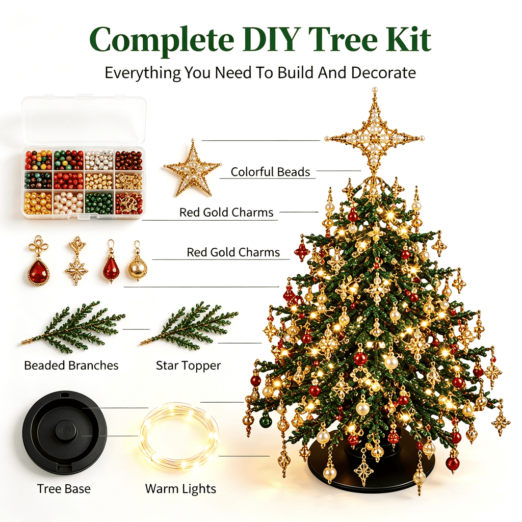 DIY Beaded Christmas Tree Kit, Christmas Decorations Handmade Beads Craft Set, Sparkling Crystal Xmas Ornaments for Tabletop Christmas Decor, Holiday Gifts for Adults by MPOISVA