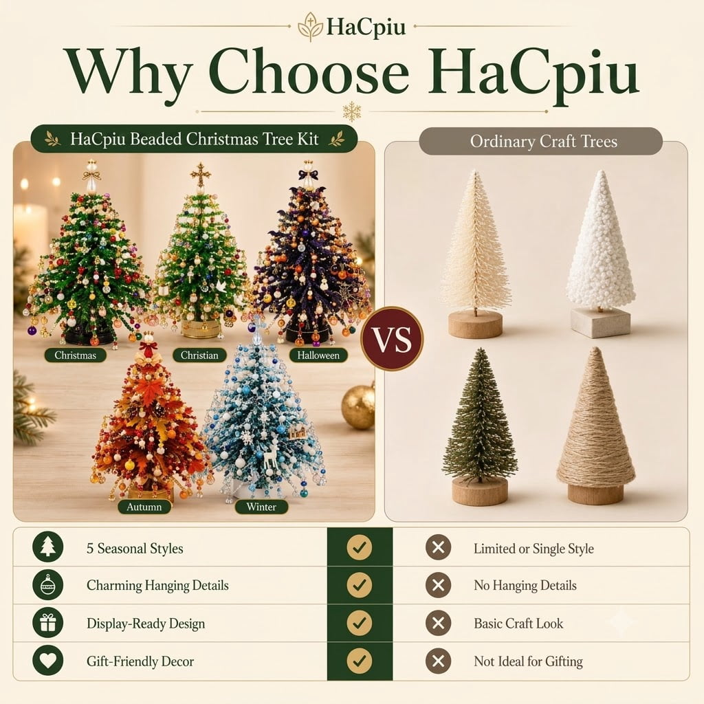 HaCpiu DIY Christmas Tree Mini Beaded Kits Set, 3D Wire Tabletop Seasonal Tree Beaded Kits Decor for Desk Mantel Shelf, Creative Christmas Holiday Craft Kit for Adults