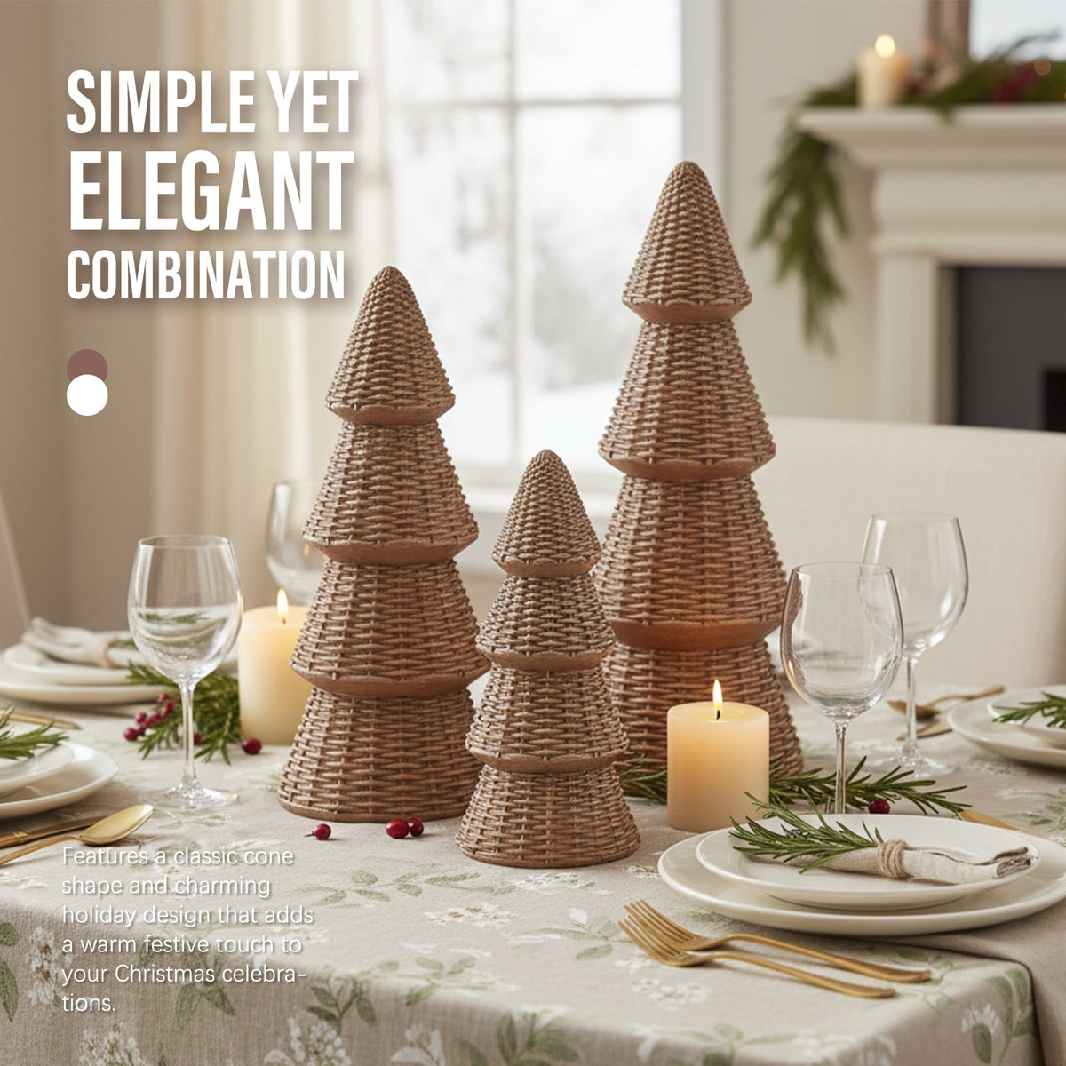 Ayieyill 3pcs Tabletop Christmas Tree Woven Resin Christmas Trees for Christmas Decor Indoor, Christmas Table Decor, Khaki
