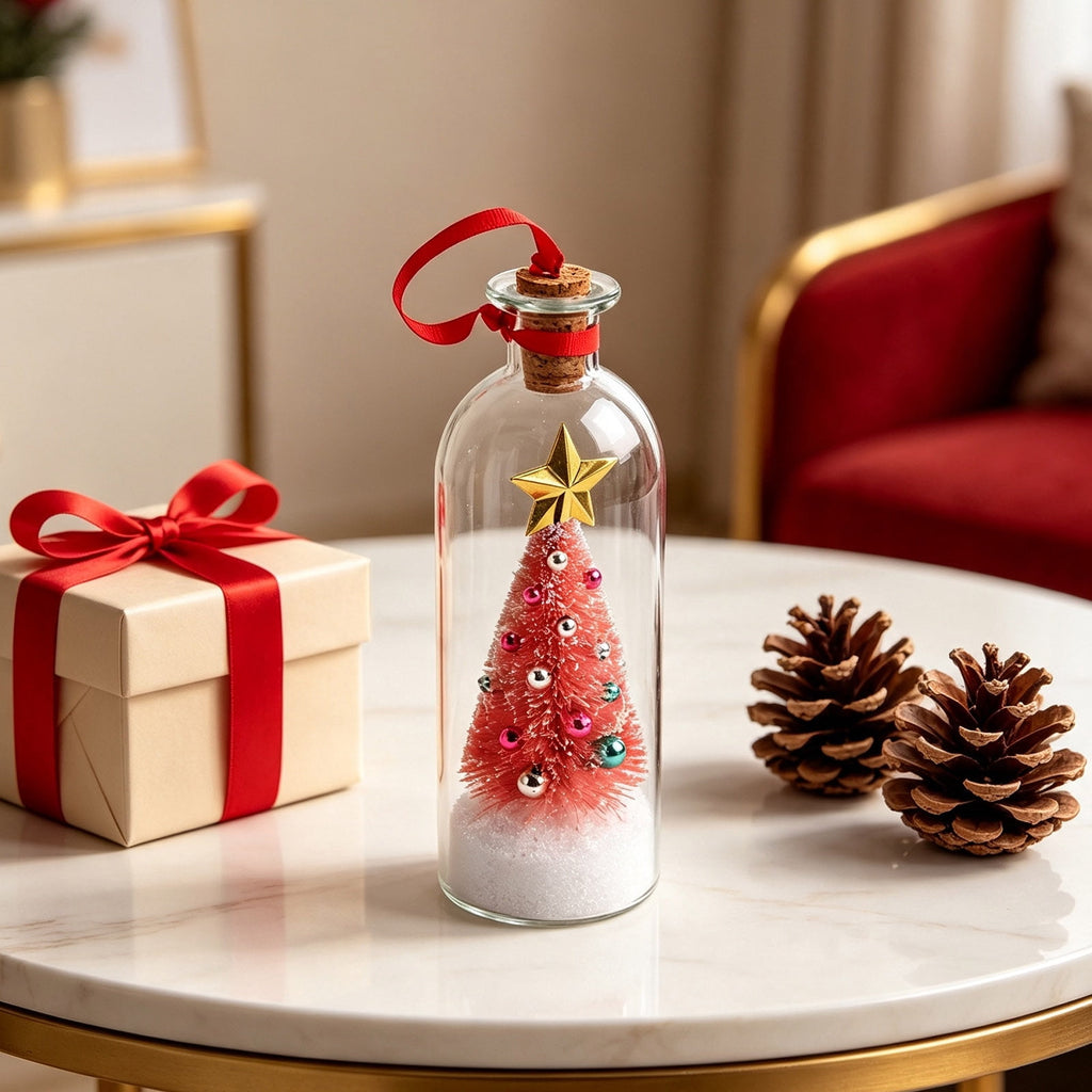 JASKFLY Recordable Christmas Tree Message in a Bottle, Voice Recording Holiday Keepsake with Playback, Snowy Scene, Glass, Green, 1 Count